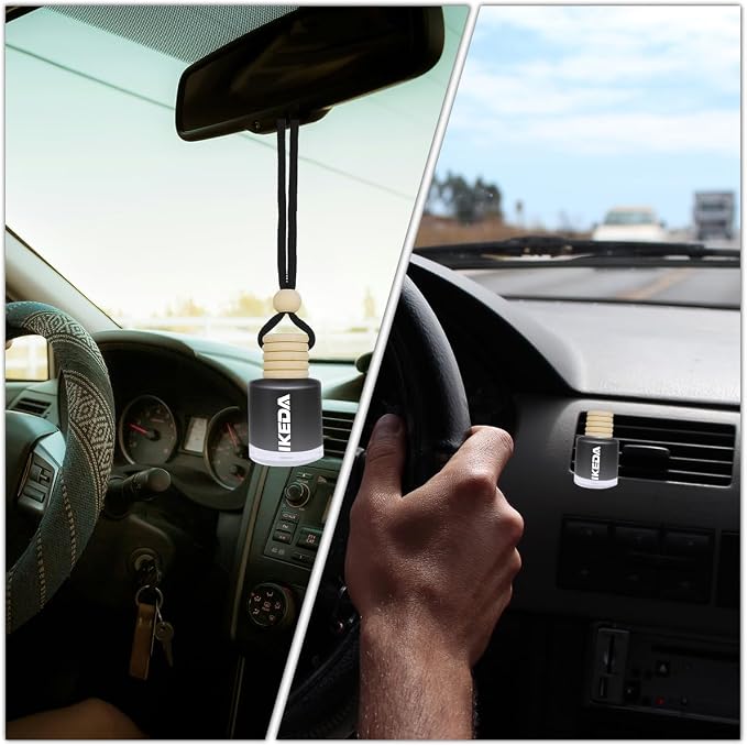 Ikeda Car Air Freshener: Hanging Car Smell Air Freshener | 10ml Hanging Car Perfume | Long Lasting Fragrance | Strong Scents Diffuser for Auto Home (New Car|Circular)