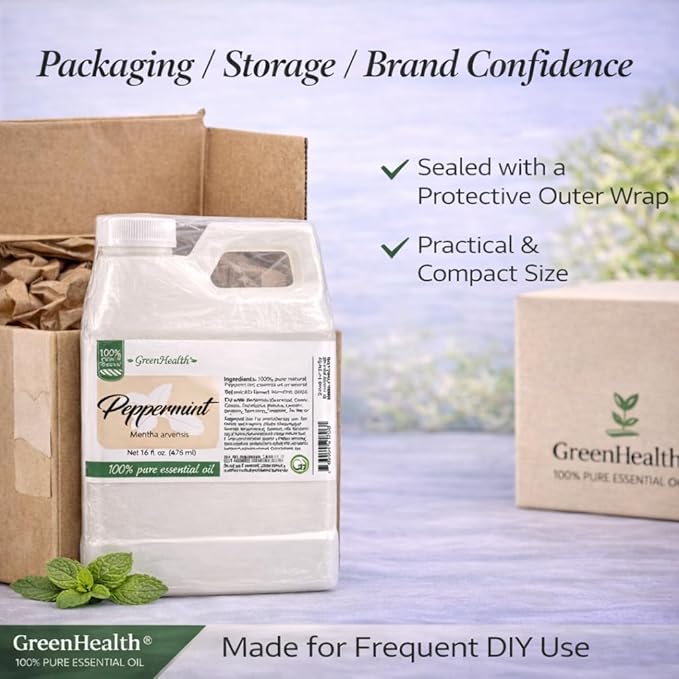 GreenHealth Peppermint Essential Oil 16 fl oz (473 mL) - 100% Pure Mentha Arvensis Oil for Diffusers, Candle Making, Soap Making, DIY Blends, Home Fragrance