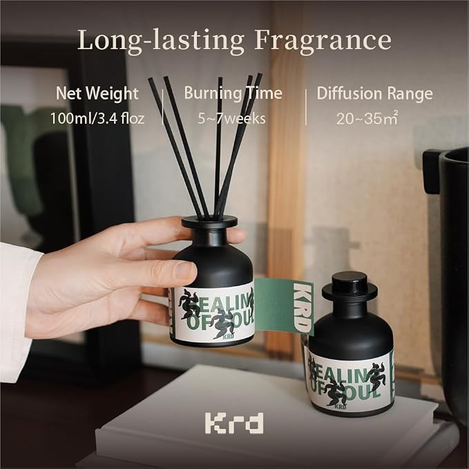 KRD Coconut Lychee Reed Diffuser, 3.38 fl oz Tropical Fruit Scented Oil, Long Lasting Bathroom Air Freshener for Summer Vibe