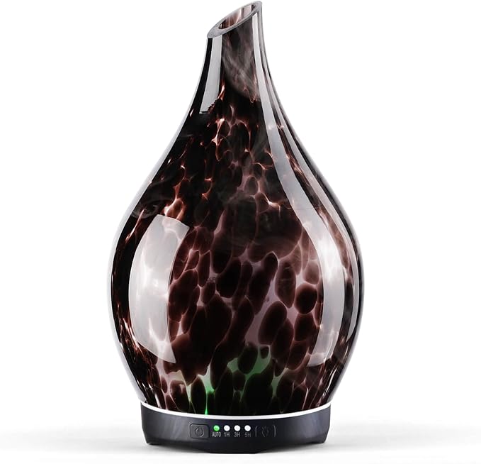 Porseme 280ml Essential Oil Diffuser Hand-Blown Glass Aroma Diffusor, Aromatherapy Unltrasonic Cool Mist deffuser, 7 Color Changing, Waterless Shut-Off, Timer Function for Home Office(Lava)