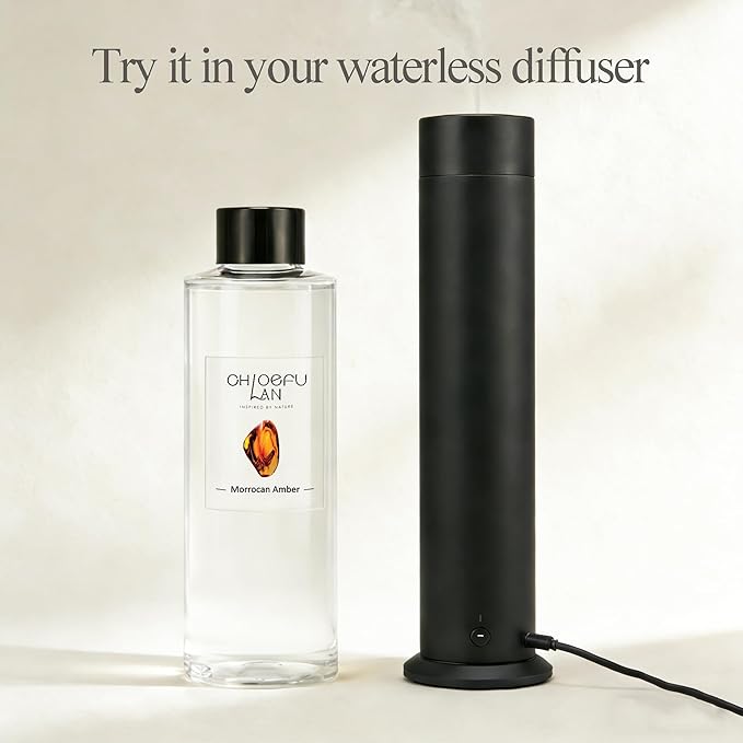 Morrocan Amber Scented Oil Diffuser Refill 6.76 fl oz Natural Essential Oil - Best for Home Bathroom Shelf Decor, 0% Alcohol, Unique Blend to Promote Sleep & Relieve Stress