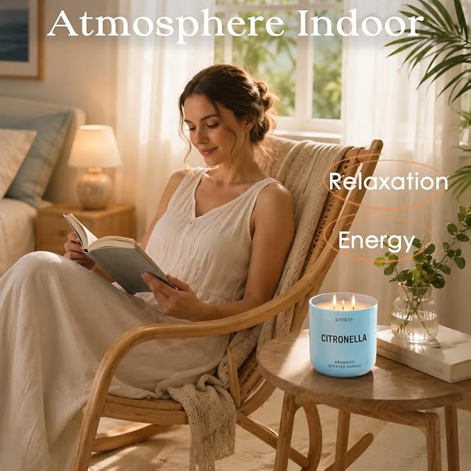 Citronella Candles Outdoor - 14.1oz Large 3 Wick Jar Candle with 80 Hour Burn, Natural Soy Wax, Non-Toxic Outdoor Candle for Patio, Camping, Backyard & Home
