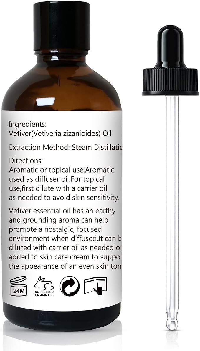 GM Gumili Vetiver Essential Oil Scent Oil for Home Diffuser, Perfume, Hand Soaps- 100ml/3.38 Oz