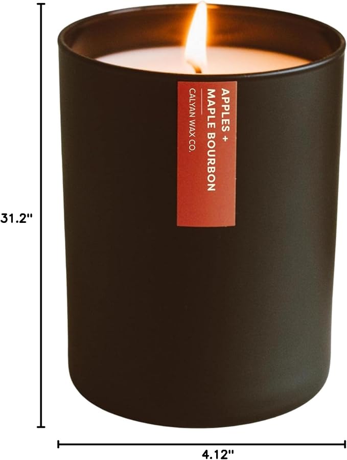 Calyan Wax Co. Apples & Maple Bourbon Scented Candle - 75 Hour Burn - Luxury Clean Soy Wax Candles - Long Lasting Black Tumbler Jar Candle for Home - 10.2oz