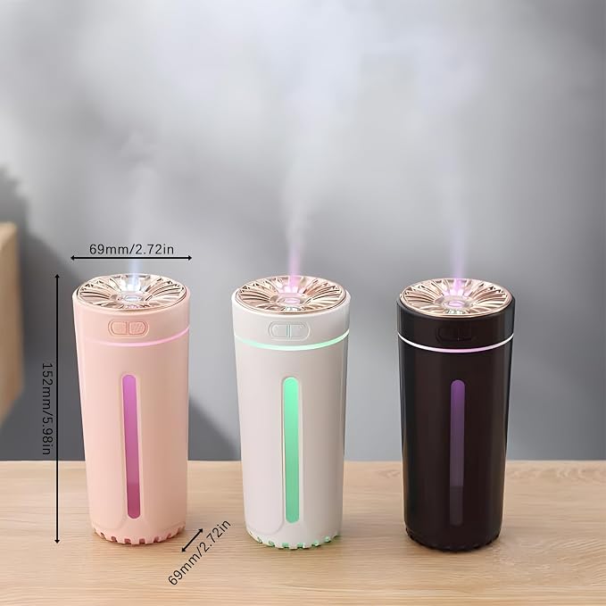 Car Diffuser Humidifier with Essential Oil Diffuser - Portable Silent USB Mini Air Humidifier with LED Light, Air Freshener Aromatherapy Mist Maker for Car Travel Office Home Bedroom (Pink)