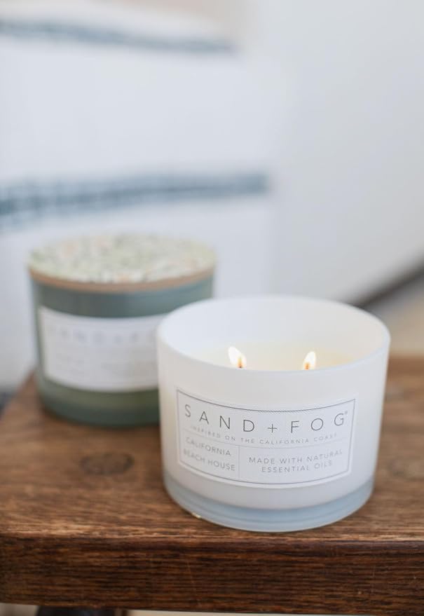 Sand + Fog Scented Candle - California Beach House – Additional Scents and Sizes – 100% Cotton Lead-Free Wick - Luxury Air Freshening Jar Candles - Perfect Home Decor – 12oz