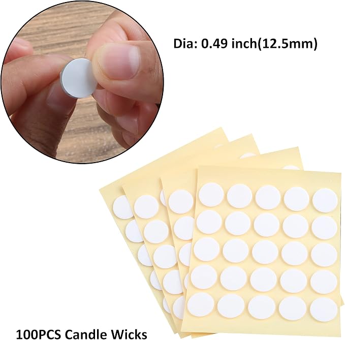 MILIVIXAY 6" Candle Wick Bundle: 100PCS Candle Wicks, 100PCS Candle Wick Stickers and 6PCS Wooden Candle Wick Holders - Wicks Coated with Paraffin Wax, Cotton Wicks Kits for Candle Making.