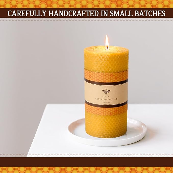 DEYBBY 3×6 in Beeswax Pillar Candle - Handmade Pure Organic Beeswax Honeycomb Rolled Candle for Home Study Decor Housewarming GFT