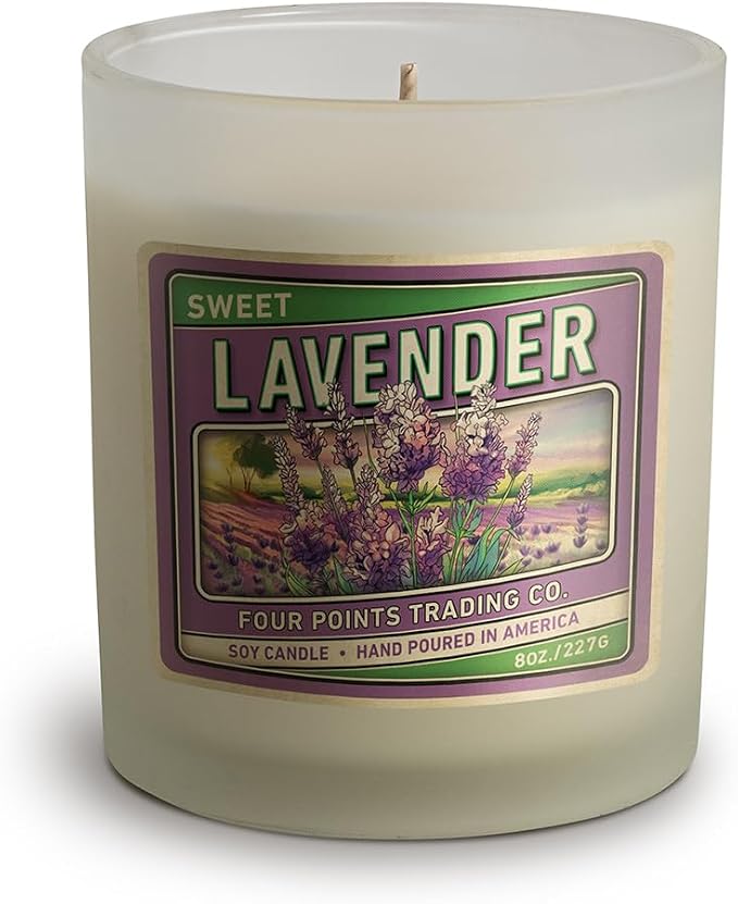 Four Points Trading Company Candles - Lavender Aromatherapy Candle - Perfect Candle for Women or Men - Great for Birthday, Grandma, Mom, Home and Apartment Decor - 100% Soy Candle - 8oz