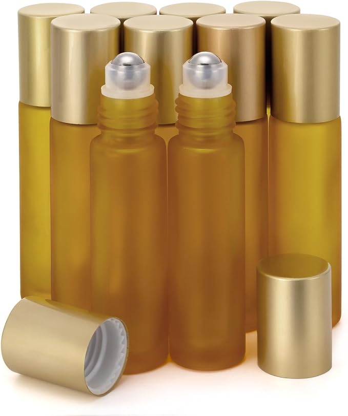 Kesell 10ml Essential Oil Roller Bottles, Sample Vial Bottle for Aromatherapy, Essential Oils, Perfumes and Lip Balms, Pack of 10