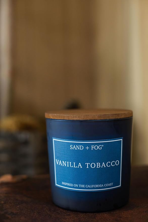 Sand + Fog Scented Candles - Vanilla Tobacco - Additional Scents and Sizes - 3 Wicks 100% Cotton Lead-Free - Luxury Air Freshening Jar Candles - Perfect Home Decor - 21 oz