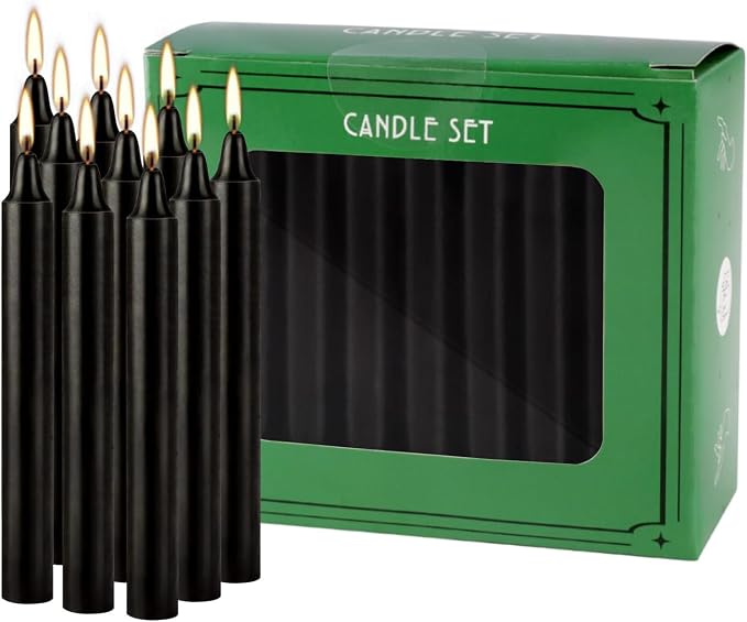 YOROXRG Set of 40 Black Candles – Spell Chime Candles for Halloween, Rituals, Prayer, Birthdays, Meditation, Altar - 4 Inch Tall, Unscented