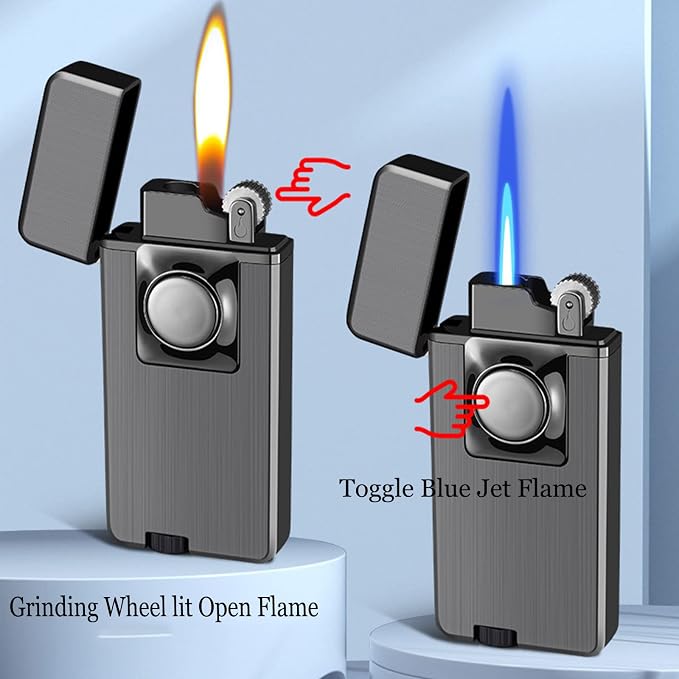 Jet Torch Dual Flame Lighter with Windproof Butane Gas, Adjustable Soft & Jet Flame, Refillable for Indoor/Outdoor - Black