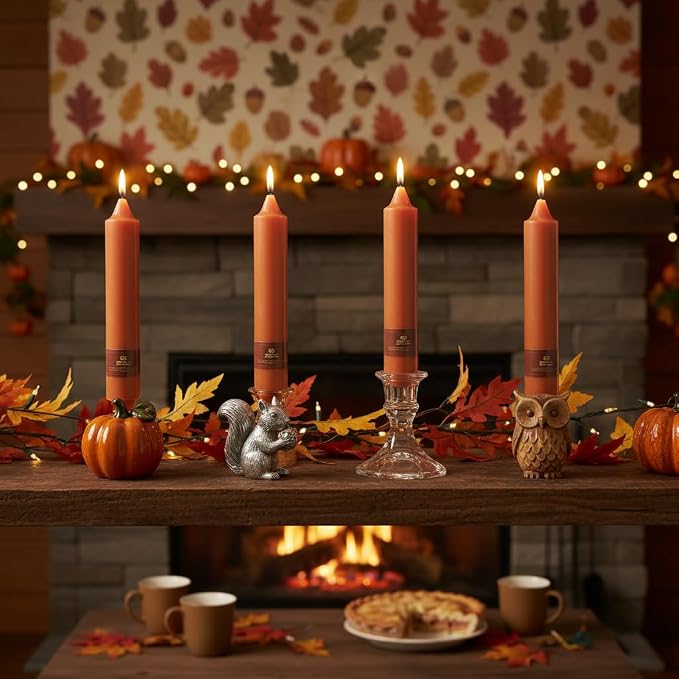 Earth Tone Chunky Taper Candle 9 inch Tall Tapered Candle Pumpkin Unscented Smokeless Long-Lasting Burn Thick Tapered Candle for Fall Harvest Halloween Thanksgiving Dinners Parties and Home Décor