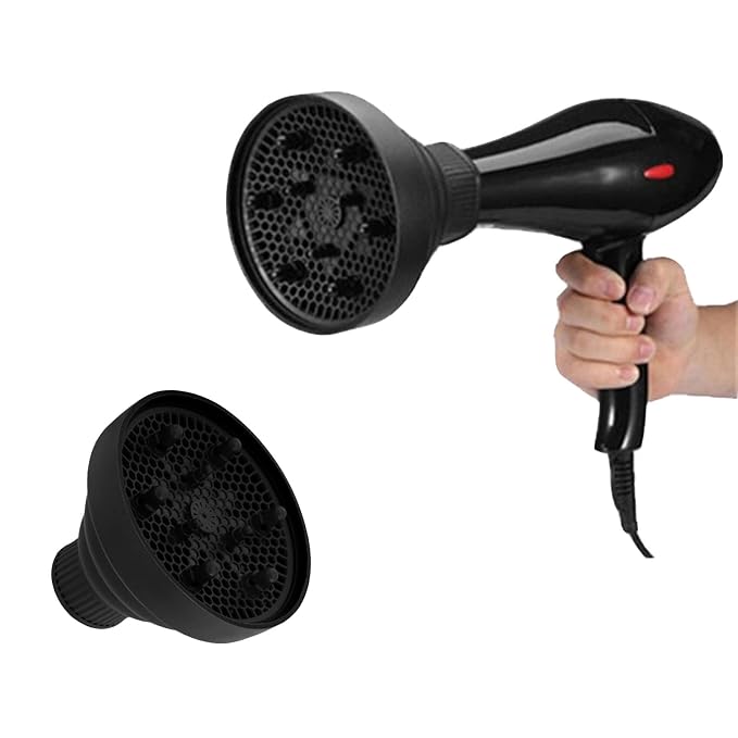 Universal Silicone Hair Dryer Diffuser Attachment, Collapsible & Portable Blow Hair Diffuser for Curly/Wavy Hair Travel Use, Lightweight Folding Fits 1.57-1.99" Nozzles for Salon Home (Black)