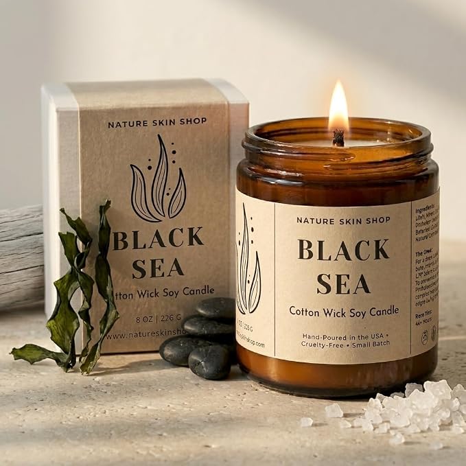 Nature Skin Shop Black Sea Artisan Soy Candle Marine Aromatherapy Home Fragrance Vegan Cotton Wick 8 oz