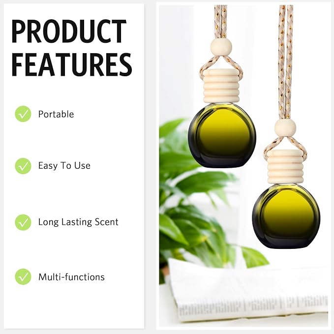 BBTO 100 Pcs Car Air Fresheners Diffuser with Wooden Cap Empty Aromatherapy Diffuser Clear Car Fragrance Holder Pendant Hanging Perfume Fresheners Bottles for Decor (Black,Round)