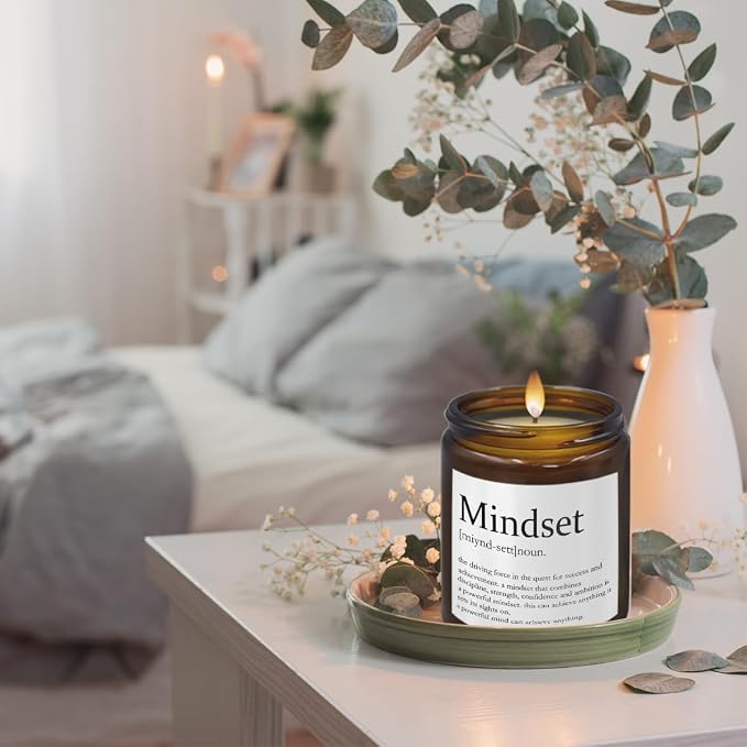 Mindset Definition Inspirational Gifts,Gifts for Employees,Boss Gifts,Christmas Birthday Gifts for Coworker,Motivational Gifts for Friend,Cedar Fragrance Scented Candles,8 oz
