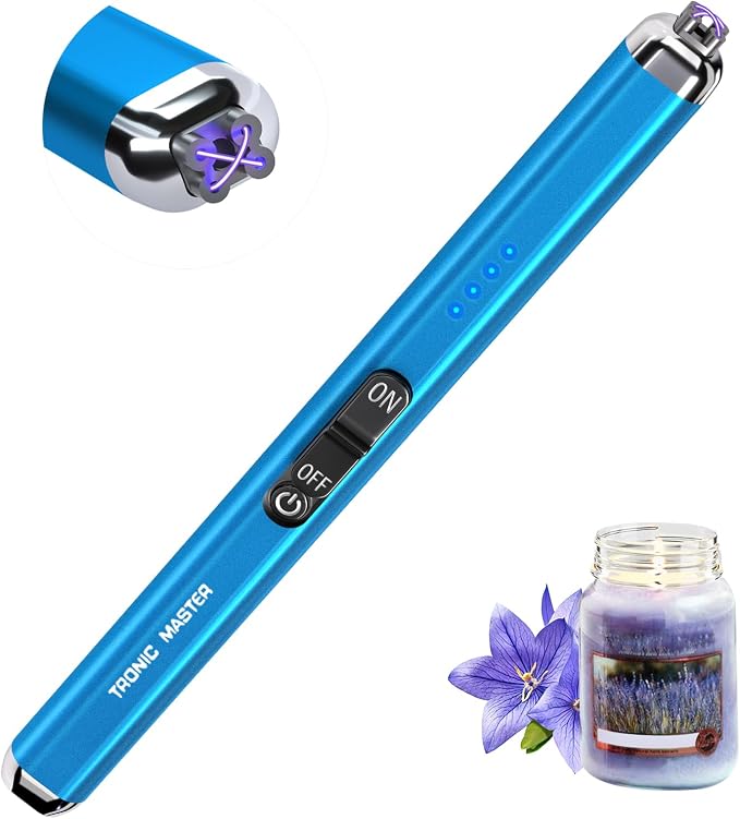 Electric Candle Lighter Valentine's Day Gifts for Women Mom Men Dual Arc USB Rechargeable Windproof Lighter for Candle BBQ Birthday Camping Gift Idals (Sapphire Blue)