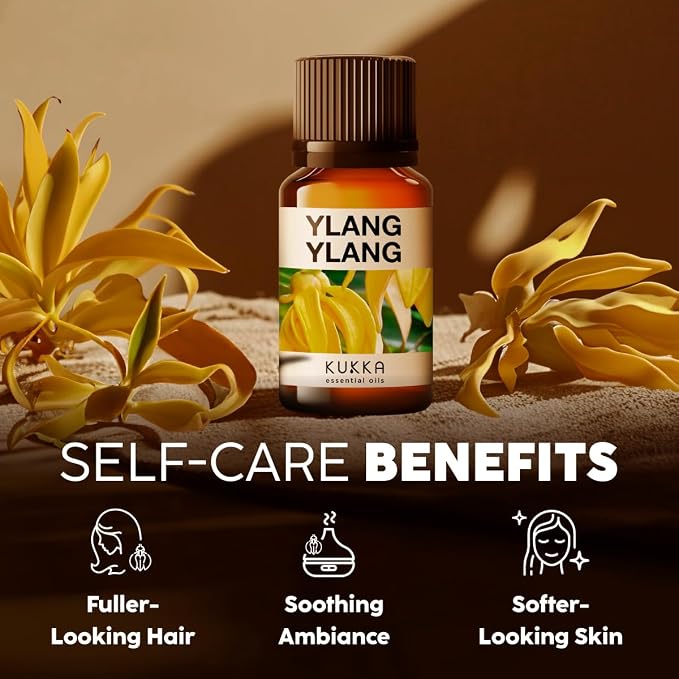 100% Pure Ylang Ylang Oil - 0.34 Fl Oz Ylang Ylang Essential Oil for Hair, Skin, Diffuser, Aromatherapy & DIY Soap Making Scent