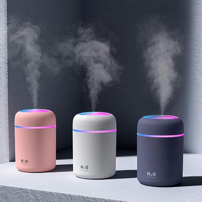 Colorful Cool Mini Humidifier,Essential Oil Diffuser Aroma Essential Oil USB Cool Mist Humidifier,2 Adjustable Mist Modes, Super Quiet,for Car,Office,Bedroom(Pink)
