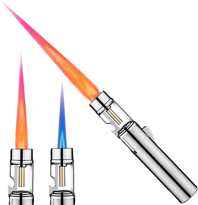 Torch Lighter, Straight Flame Bright Lighters, Windproof Adjustable Flame Color with Safety Lock, Lightsaber Torch Flame for Outdoor, Campfires, BBQ, Candles, Camping