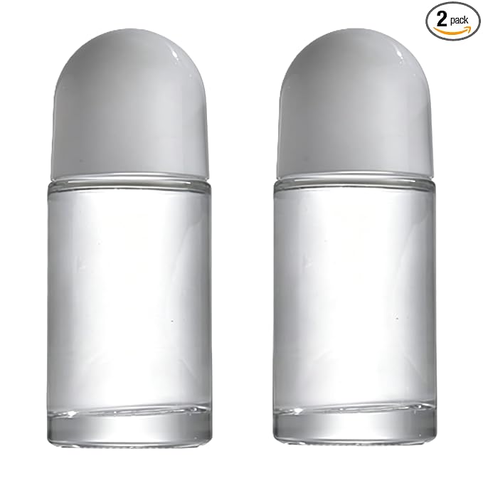2Pcs White 50ML Glass Empty Roller Bottles with Plastic Roller Ball, Deodorant Roll On Containers Leak Proof Massage Ball Bottles with Cap for Essential Oil Perfume Cosmetics
