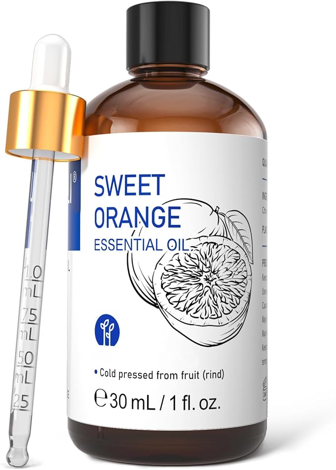 HIQILI Sweet Orange Essential Oil, 30ml (1 fl oz) | Aromatherapy for Diffusers & Air Freshening, Skin Care, DIY for Cleaning Spray, Candle & Soap