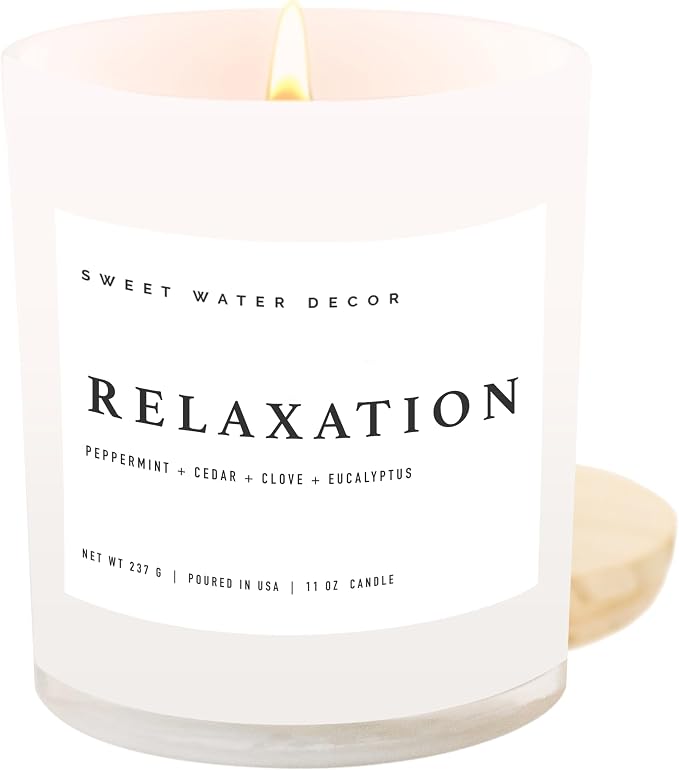 Sweet Water Decor Relaxation Candle - Peppermint, Clove, Cedar, Eucalyptus Scented Aromatherapy Candle - 11oz Jar Candle with Wood Lid, 50+ Hour Burn Time, Made in the USA - Spa Candle for Spring