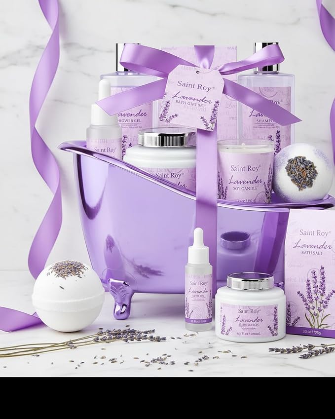 Spa Gift Basket Gifts for Women, Lavender Bath and Body Gift Basket, Spa Kit for Women, Self-Care Relaxation Set, Home Spa Gift Basket, Birthday, Christmas, Bath Spa Kit Woman gift, Anniversary