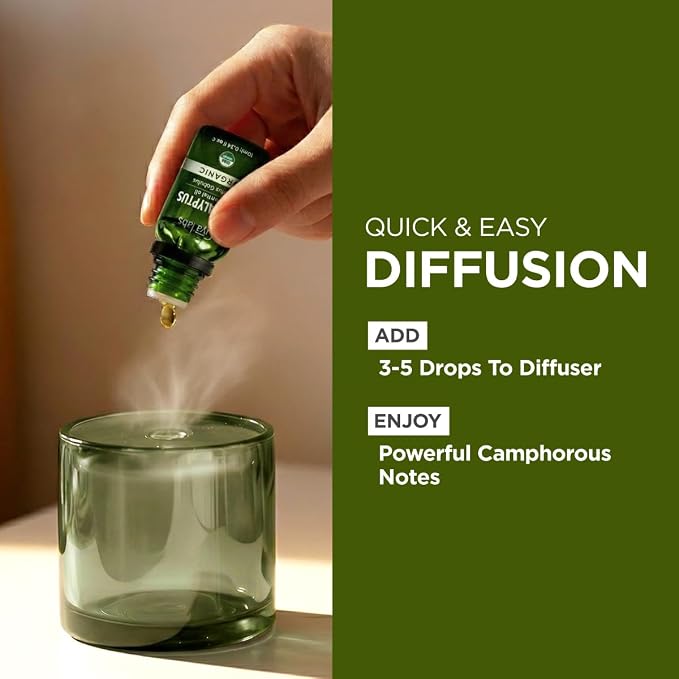Gya Labs USDA Organic Eucalyptus Essential Oil for Diffuser & Seasonal Comfort - for Skin, Massages, Hair & Scalp Care, Aromatherapy, DIY Candle Making Scents - 0.34 Fl Oz