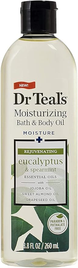 Dr. Teals Bath & Body Oil Variety Gift Set (2 Pack, 8.8oz Ea.) - Soothing Lavender & Rejuvenating Eucalyptus & Spearmint - Essential Oils Hydrate Skin & Alleviates Daily Stress