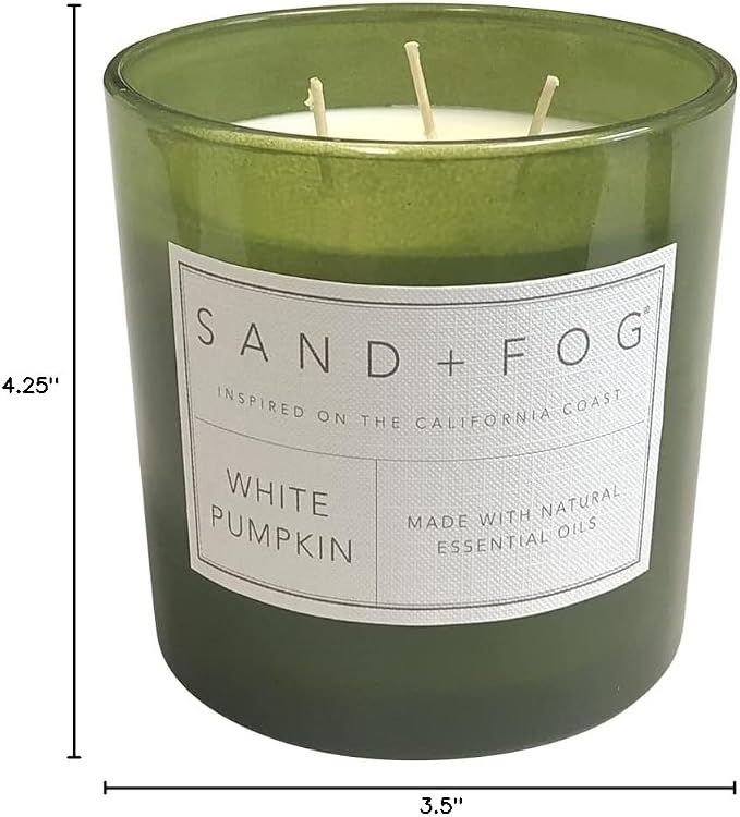 Sand + Fog Scented Candles - White Pumpkin - Additional Scents and Sizes - 3 Wicks 100% Cotton Lead-Free - Luxury Air Freshening Jar Candles - Perfect Home Decor - 21 oz