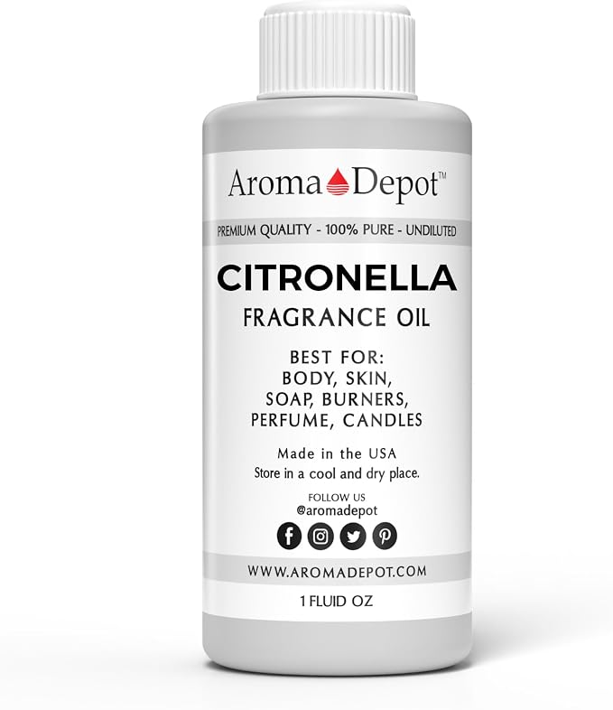 Aroma Depot Citronella 1oz. Fragrance Oil I Perfume I Skin Oil I Scented. DIY Projects Such as Candles, Bath Bombs, Body Butters, Creams & Lotions. Few Drops in The Diffuser, Burners, or Warmers.