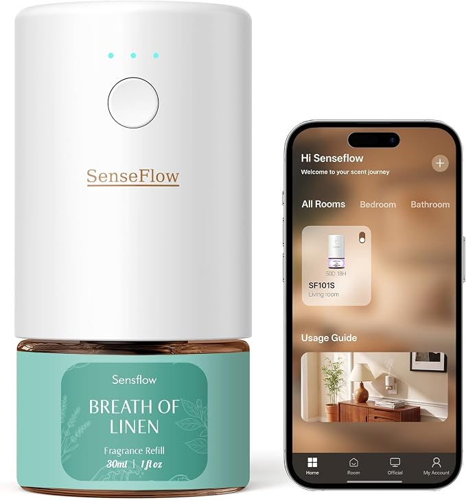 SF101S Pro Smart Plug in Air Freshener for Home, Waterless Essential Oil Diffuser, Aromatherapy Home Diffuser, 120-Day Natural Aroma Mist – Free 30ml Breath of Linen (Medium Teal)