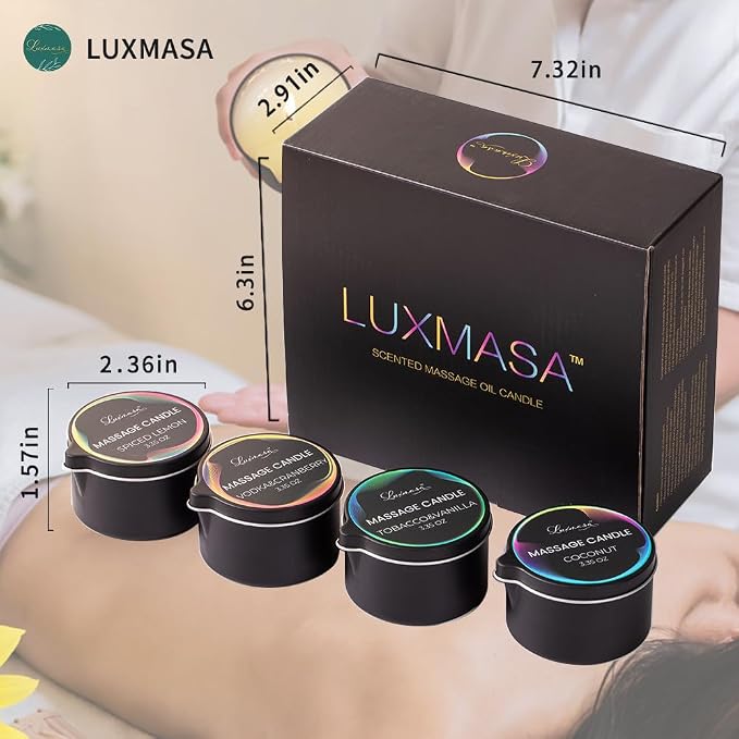 Massage Candles for Body Therapy-Natural Soybean Wax Low Temp Massage Oil Candles for Skin Care-Body Lotion Candle Romantic Gift Set of 4 pcs 13.4 OZ