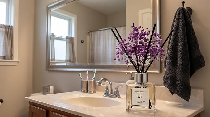 WEALD TRIBE Lavender & Cedar Scent Reed Diffuser Set for Bathroom Decor Air Fresheners, Oil Diffuser Stick | 5.1 fl oz Home Fragrance with Sticks Defusers | House Bedroom Office Shelf Decor
