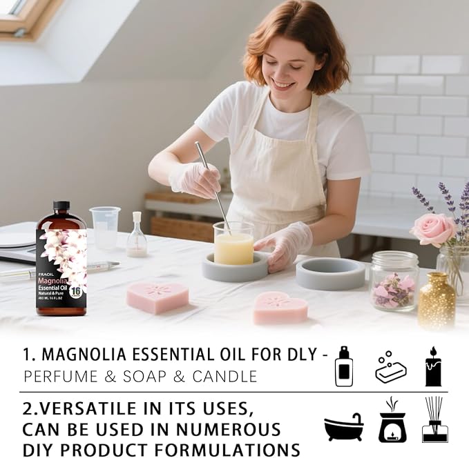 Magnolia Essential Oil, Magnolia Oil 16 Fl Oz 480 ML for Diffuser Humidifier Yoga Cleaning DIY Candle Soap Making Perfume Gift for Women Essential Oils FRAOIL (Magnolia 16 Fl Oz (Pack of 1))