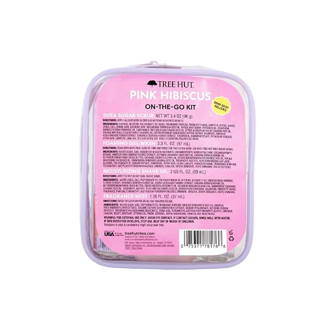 Tree Hut Pink Hibiscus Everything Shower Gift Set for Women, Exfoliating Body Scrub, Body Wash, Shave Oil & Body Spray, Self Care Gift Set, Hydrating & Moisturizing with Shea Butter, Travel Size