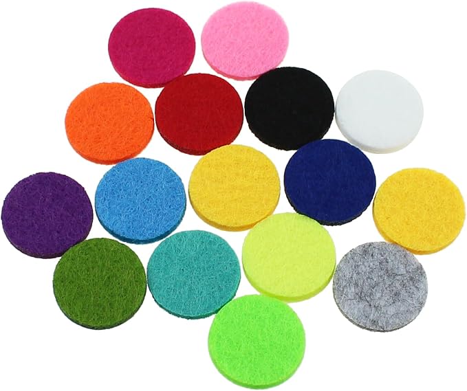 RLECS 100PCS 22.5mm Circular Cotton Pad Polyester Felt Fabric Essential Oil Diffuser Replacement Gasket Compatible with 30mm Bracelet Car Air Freshener Clip