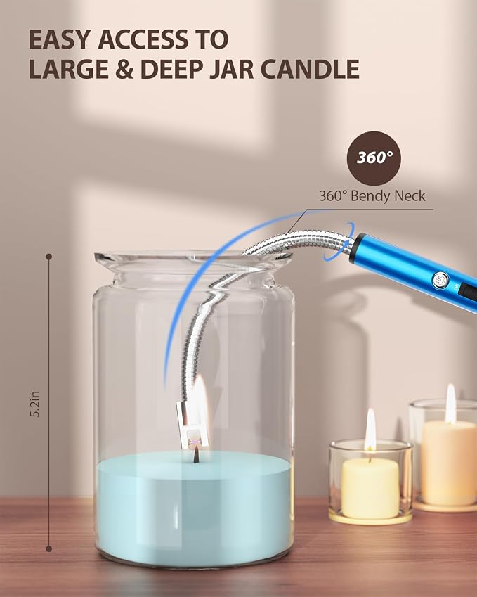 RONXS Lighter Electric Lighter Rechargeable Arc USB Candle Lighters with LED Battery Display, Flexible Neck Windproof Flameless Plasma Long Lighters for Candle BBQ Camping
