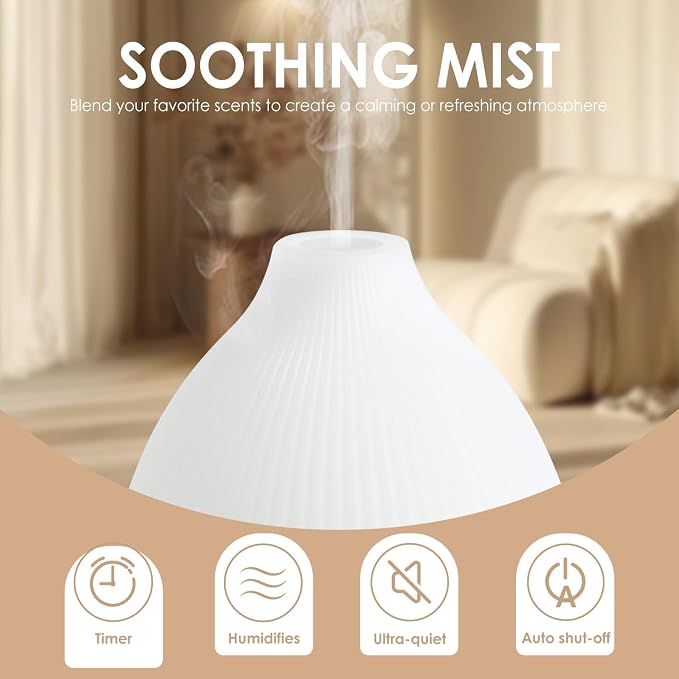 SALKING Essential Oil Diffuser, 100ml Aromatherapy Diffusers with Adjustable Mist Mode Timer Setting, Ultrasonic Diffusers for Essential Oils, Warm White Lights, 7 LED Colors, for Office Home