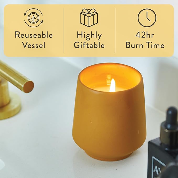 Modern Sprout - 2 in 1 Cedarwood Scented & Soy Candle with Seeds that Grows into Lavender Plant - 6 oz w/ 42 hr Burn time in Matte Glaze Ceramic Vessel Ideal for Indoor Herb Garden