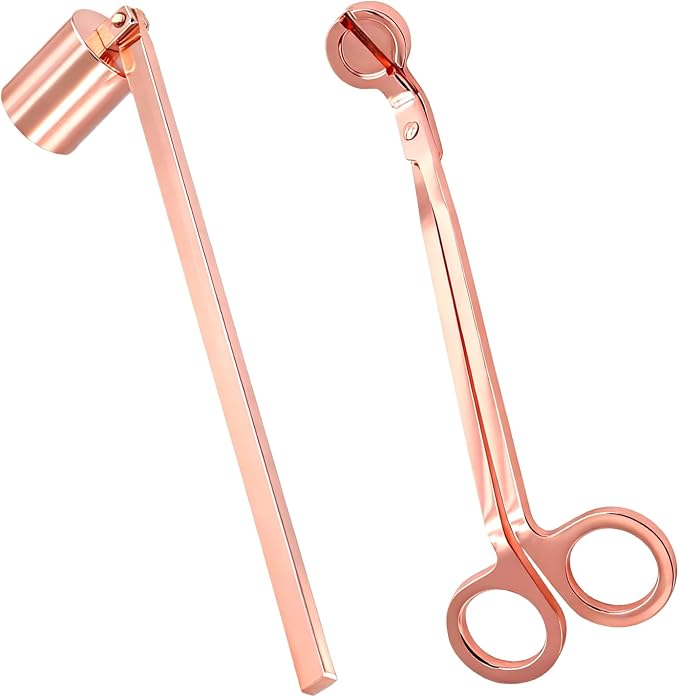 Candle Snuffer and Wick Trimmer Set of 4, Stainless Steel Candle Accessory Set, Rose Gold Wick Scissor Cutter and Snuffer for Home Use, Candles Lover