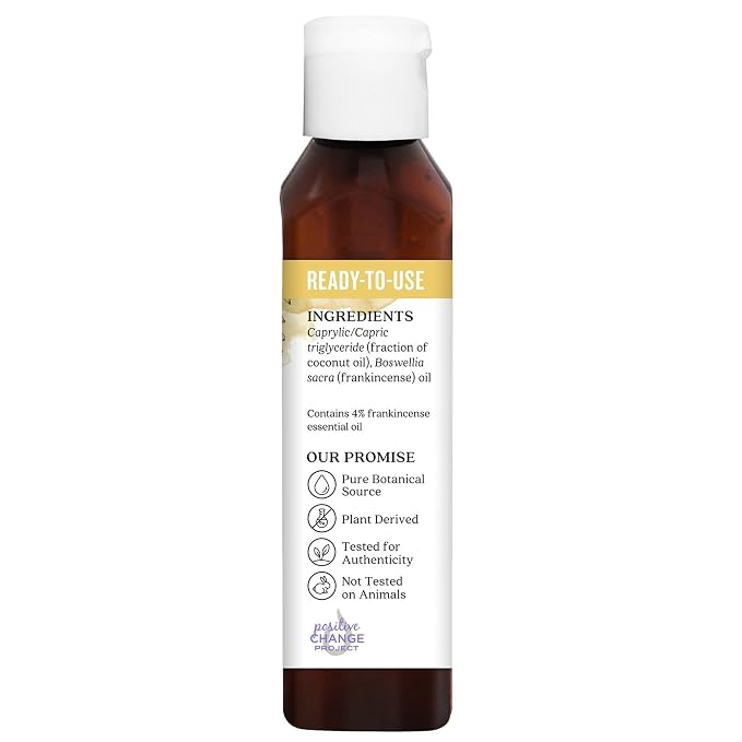 Aura Cacia Ready-to-Use Frankincense Essential Oil in Fractionated Coconut Oil, GC/MS Tested for Purity | 4 Fl Oz (Pack of 1)