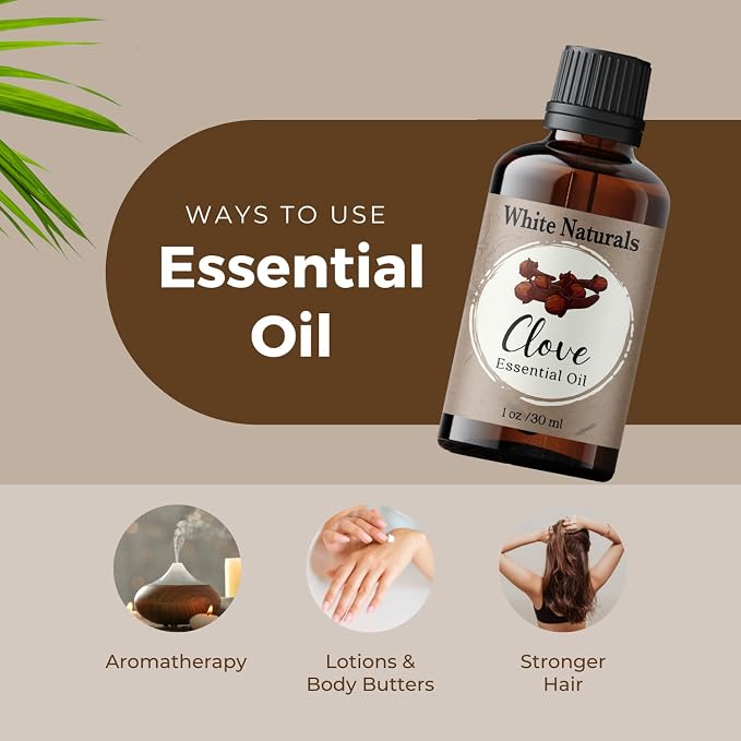 Organic Clove Essential Oil - 100% Pure & Natural, Therapeutic Grade, Undiluted, Premium Quality Aromatherapy Oil for Diffuser, Hair, Skin, Gums & Oral Discomfort and Teeth with Premium Glass Dropper