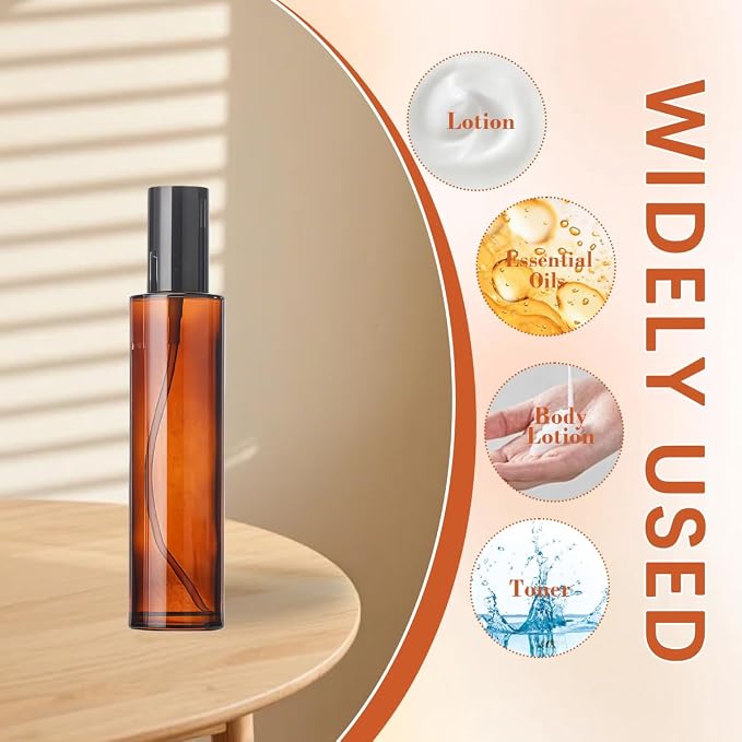 2 PCS 100/3.4oz Amber Glass Travel Bottles with Black Pump, Leakproof Lotion Dispenser for Essential Oil, Cream, Shampoo, Body Wash & Travel Toiletries (120ml)