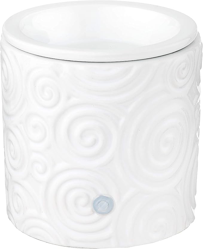 White Swirl Ceramic Candle Warmer Electric with Safety Timer | Automatic Plug in Fragrance Warmer for Scented Wax Melts, Cubes, Tarts | Air Freshener Set for Home Décor, Office, and Gifts