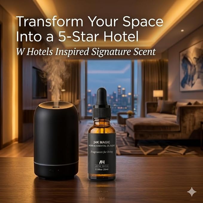 Hotel Diffuser Oil 24K Magic 20ml – Luxury Hotel Inspired Fragrance Oil Inspired by W Hotels – Premium Home Fragrance with Citrus and Jasmine - Home Luxury Scent with Glass Bottle with Dropper