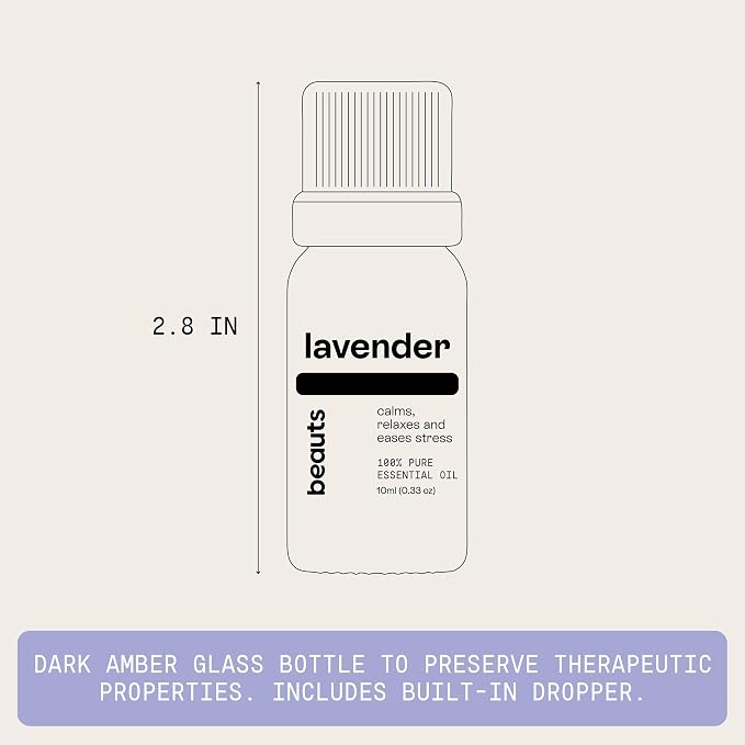 Beauts Lavender Essential Oil, Lavandula angustifolia, 100% Pure and Undiluted, Steam-Distilled, Aromatherapy Oil for Diffuser, Classic Soothing Floral Aroma, No Added Fragrance, 10 mL